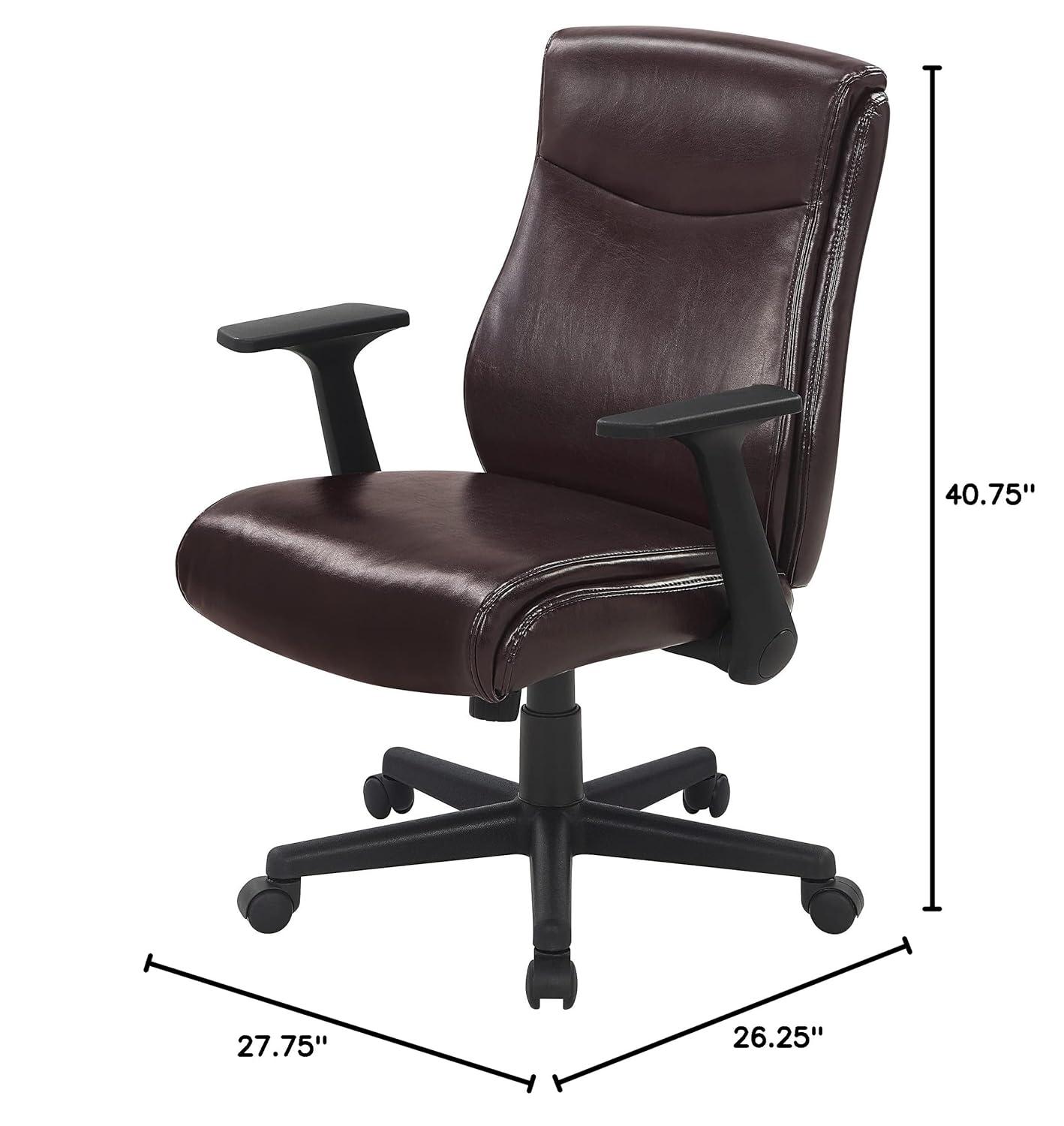 Mid-Back Managers Office Chair with Flip Up Arms in Chocolate Faux Leather