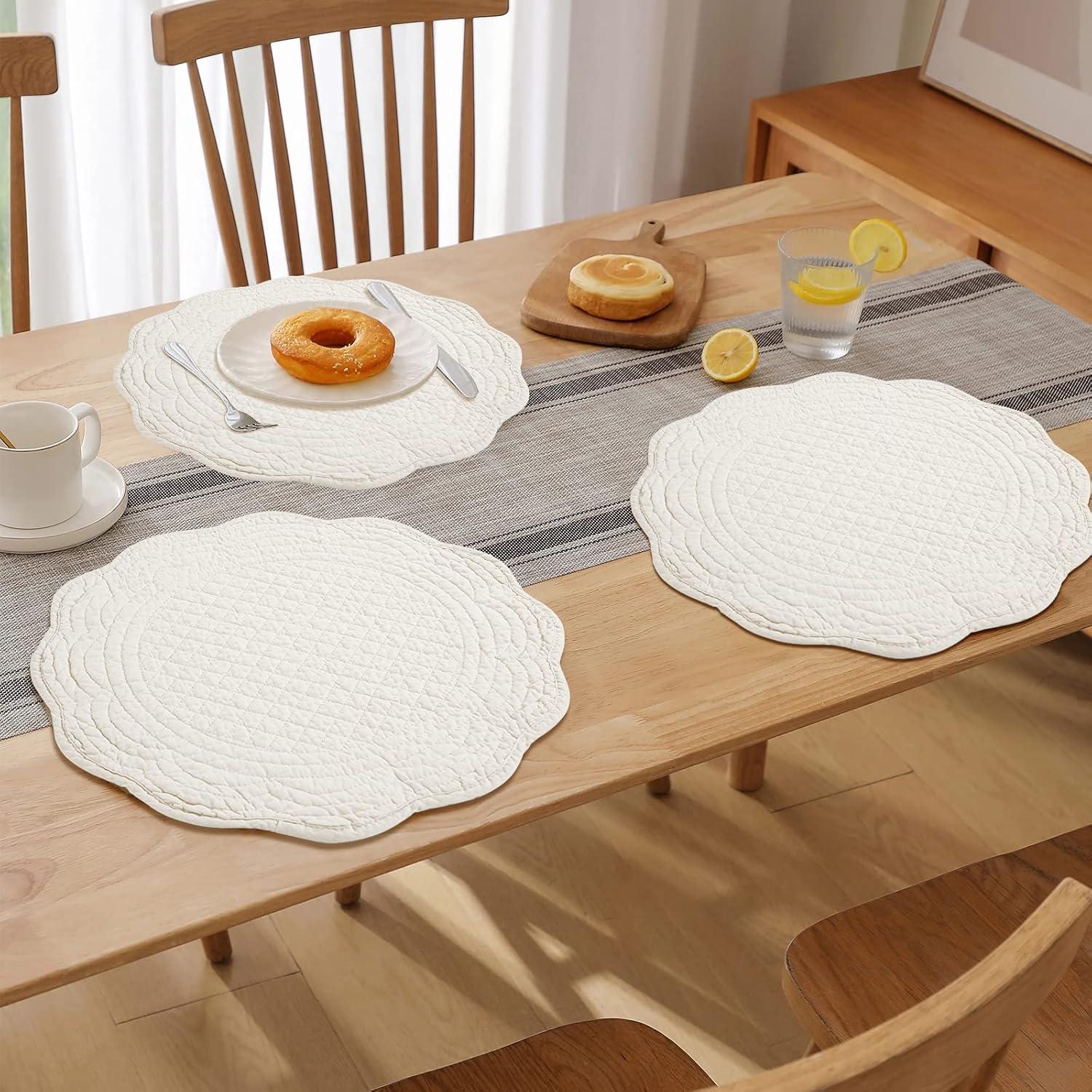 QUALITY FLOORING INC. Quilted Placemats Set Of 6 Washable Round Placemats For Kitchen Table-100% Cotton Fabric  Round Table Mats