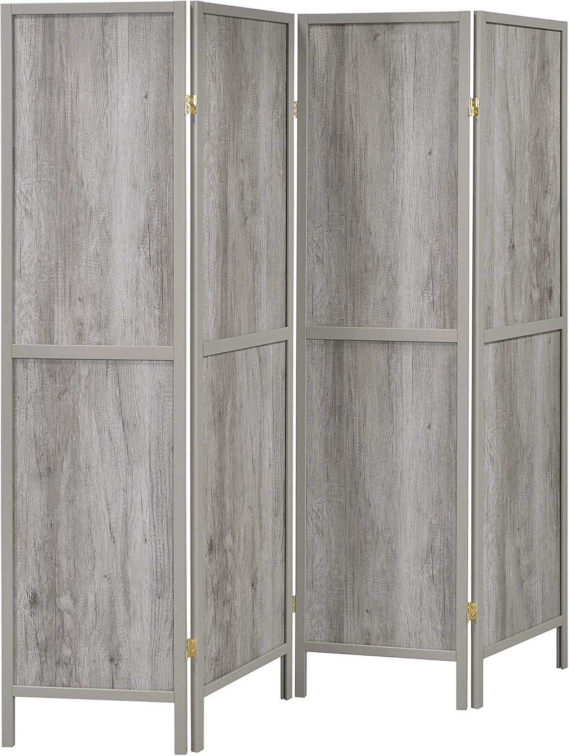 Coaster Farmhouse Wood Four Panels Room Divider with Sleek Legs in Gray