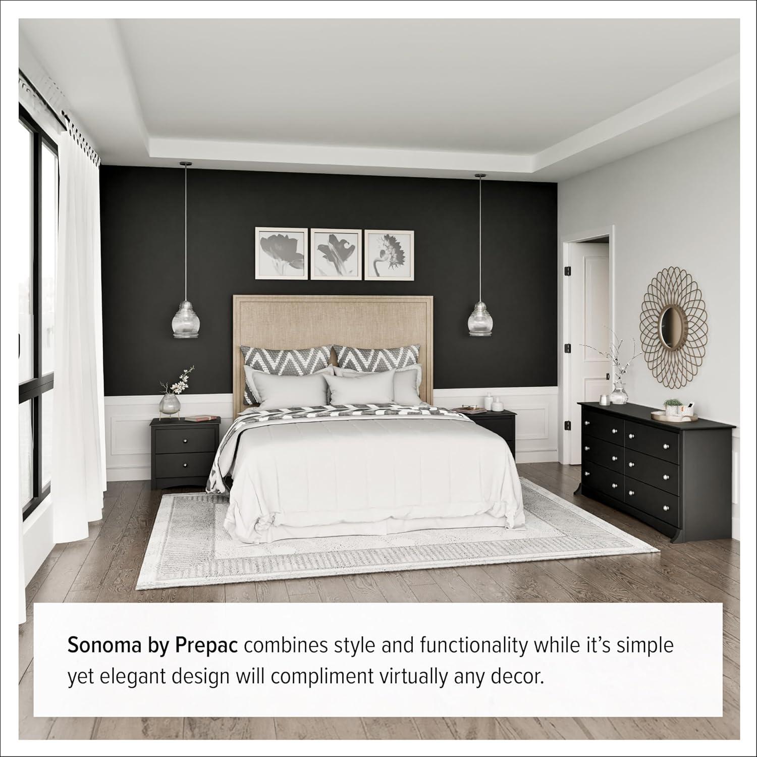 Prepac Sonoma Superior 5-Drawer Chest for Bedroom - Spacious and Stylish Chest of Drawers, Measuring 17.75"D x 31.5"W x 44.75"H, In Black Finish