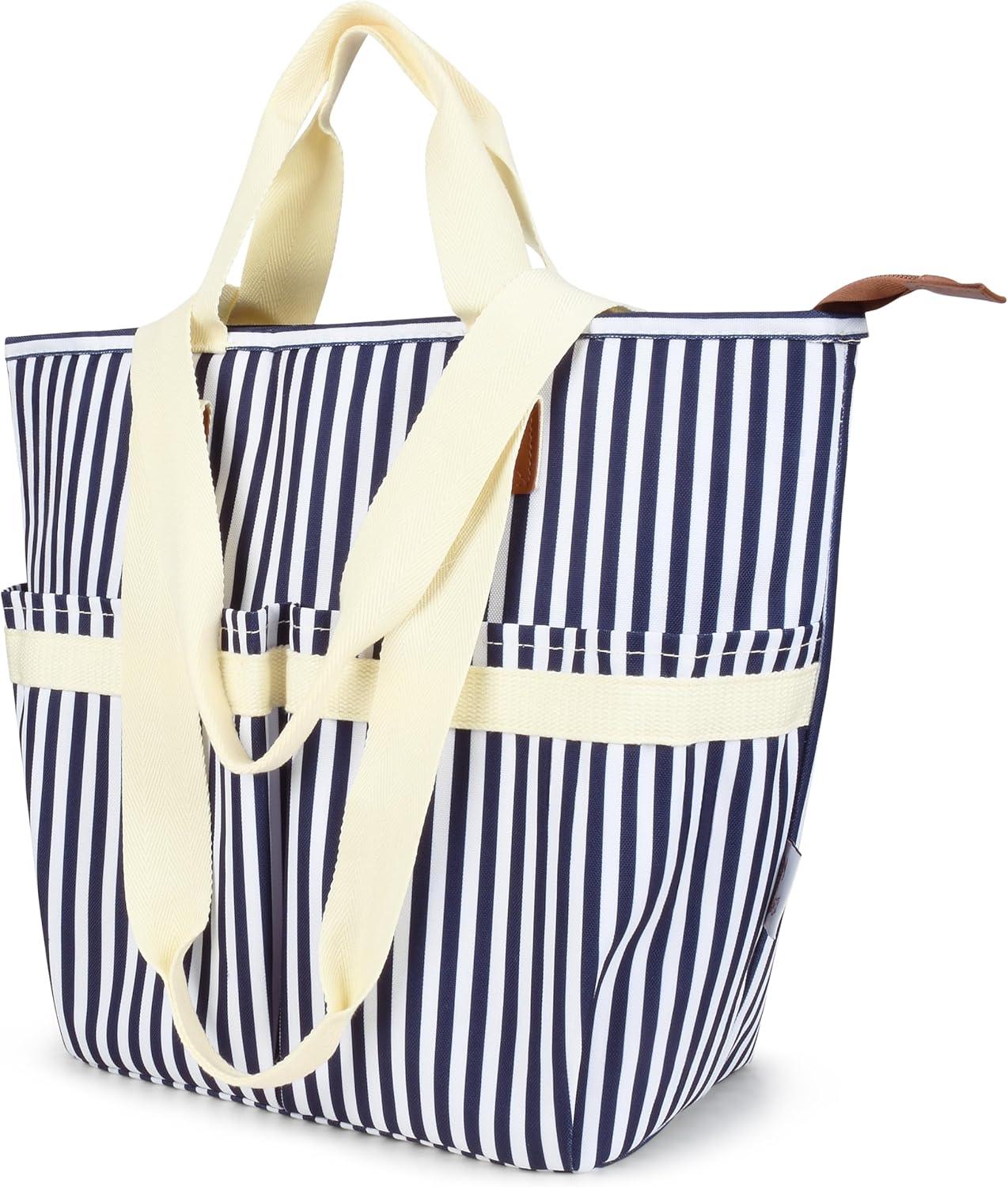 Solaris Insulated Cooler Bag, 3 Layer Leakproof Soft Cooler tote bag, Collapsible Waterproof Grocery Thermal Bag, Gift Ideas for Picnic, Gray Strip