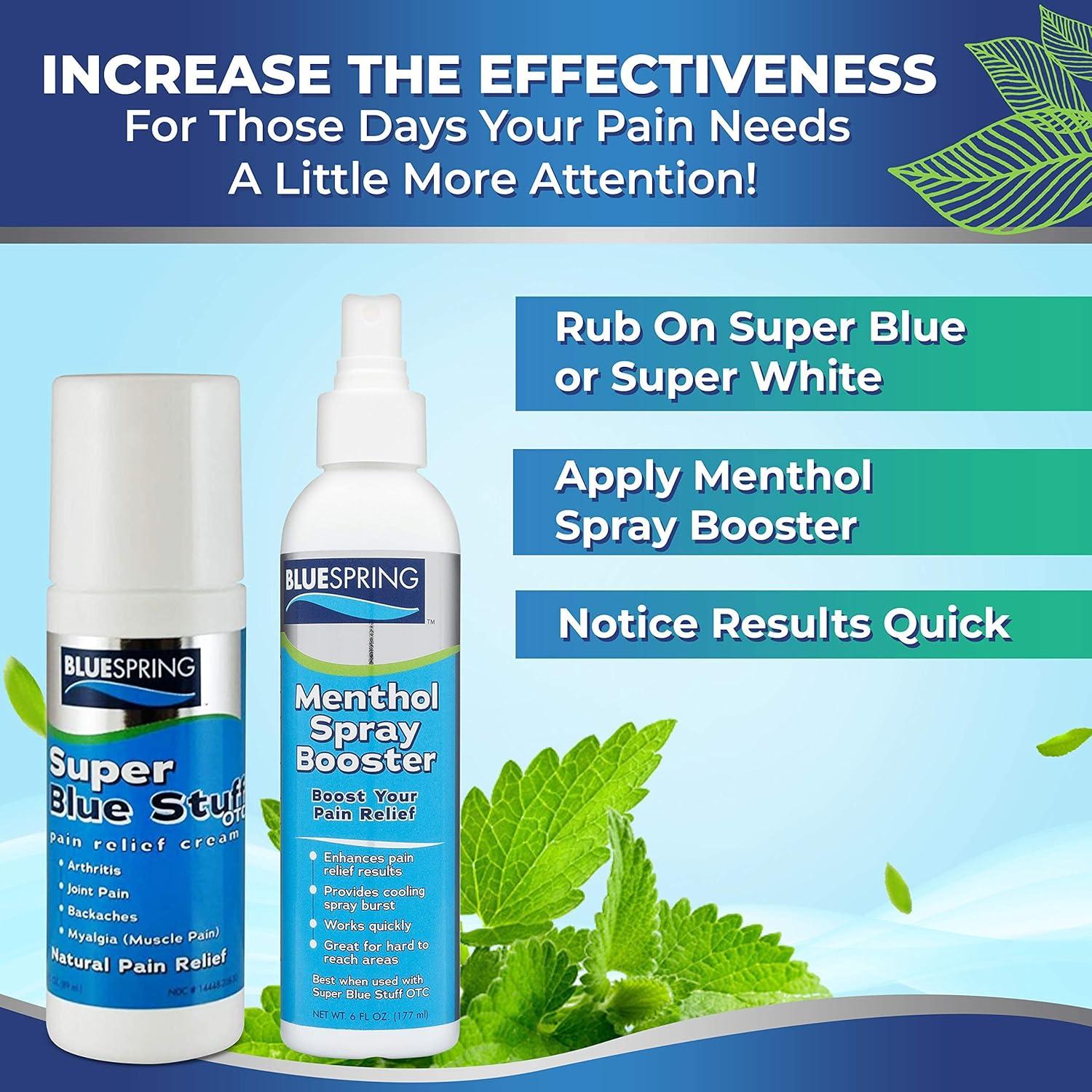 BlueSpring Super Blue Stuff Natural Pain Relief Cream - OTC Fast Action Relief 3-oz roll-on