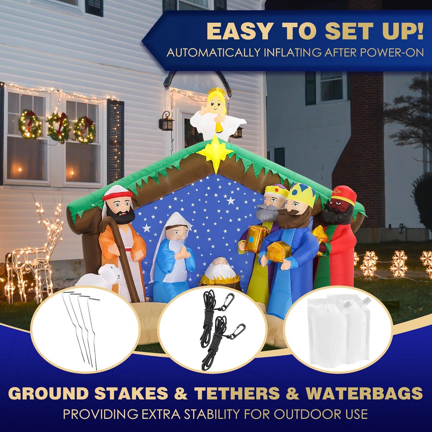 Joiedomi 8 FT Long Christmas Inflatables Nativity Scene, Christmas Blow Up Nativity Set with Build-in LEDs for Xmas Party Yard Outdoor Indoor Garden Lawn Décor