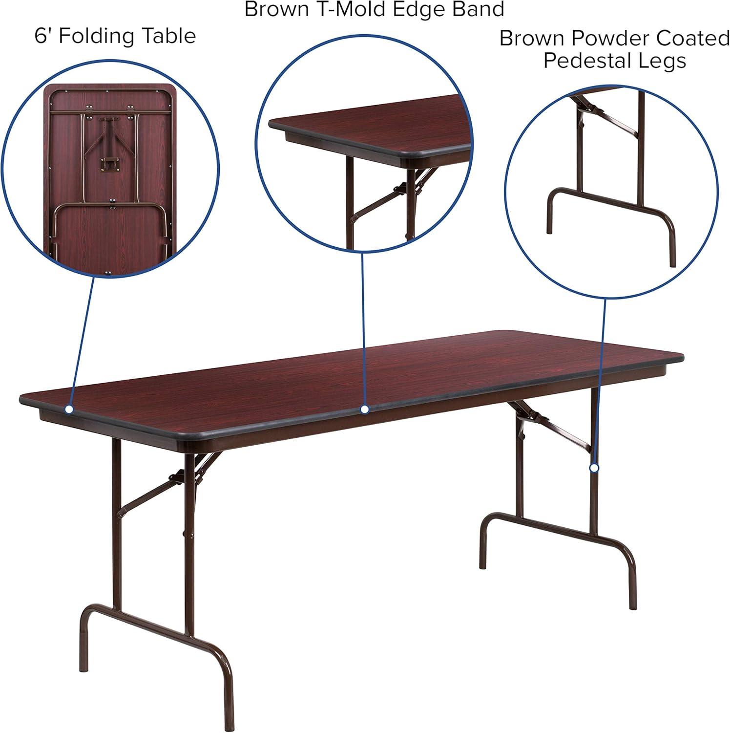 Flash Furniture Wofford 24" x 48" Rectangular Mahogany Melamine Laminate Folding Banquet Table