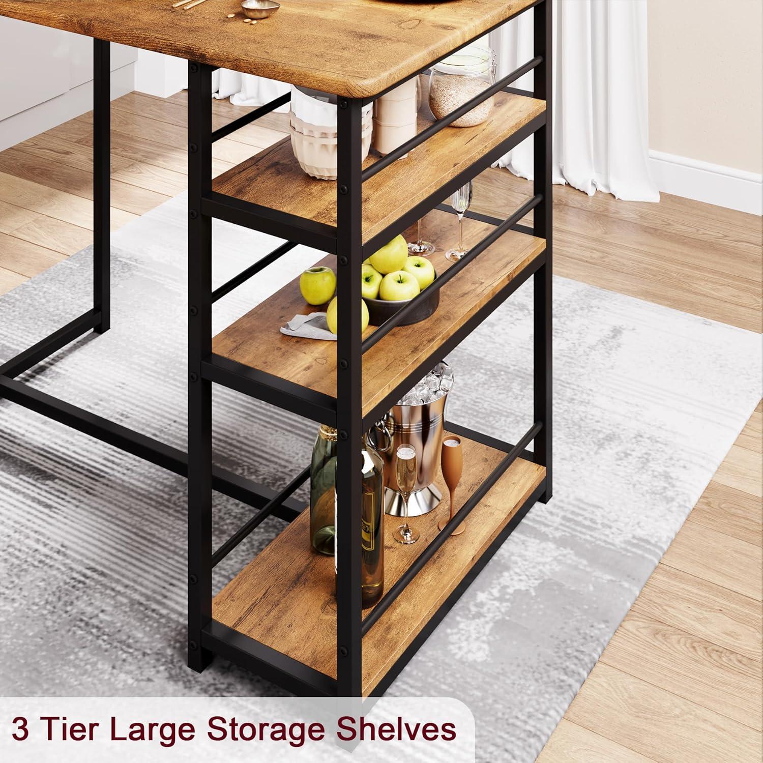 Whizmax Bar Table Set for 2 with Footrest, Kitchen Dining Table with 2 Upholstered Chairs, Small Space Counter Height Barstools for Counter Bar, Brown