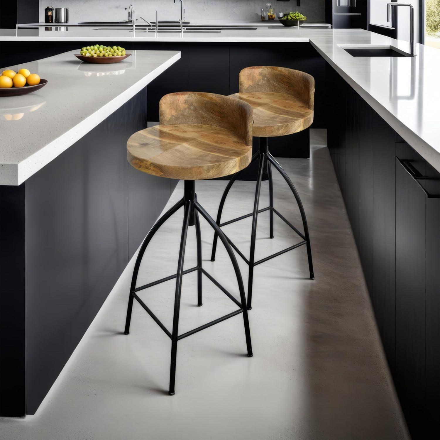 The Urban Port 30-35" Industrial Style Adjustable Swivel Stool with Backrest and Height Options Brown/Black