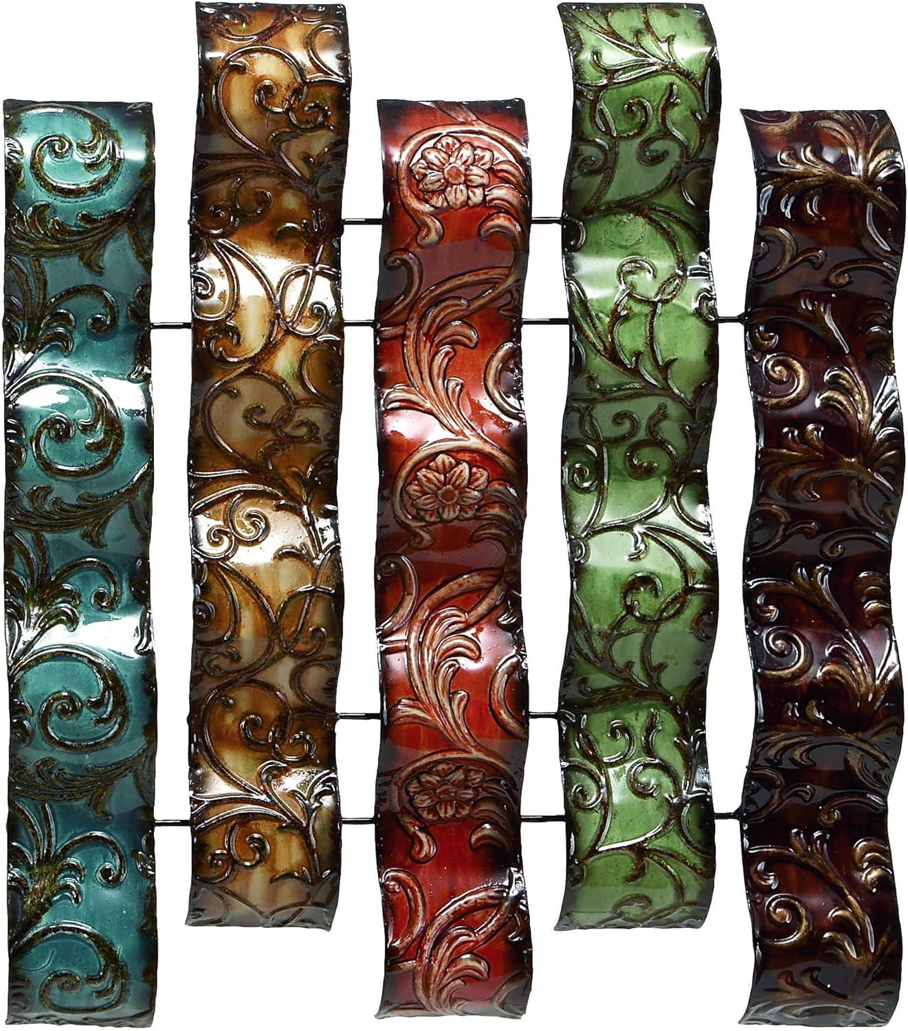 DecMode Multi Colored Metal 5 Wavy Panels Abstract Wall Decor with Embossed Details