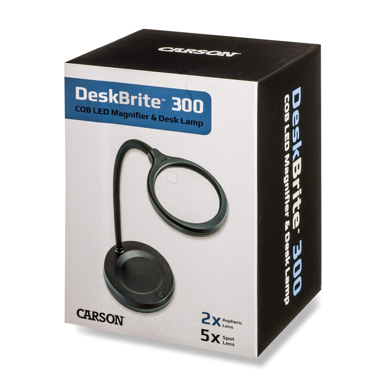 CARSON® DeskBrite™ 300 2x Aspheric COB LED Desk Top Magnifier with 5x Spot Lens in Black