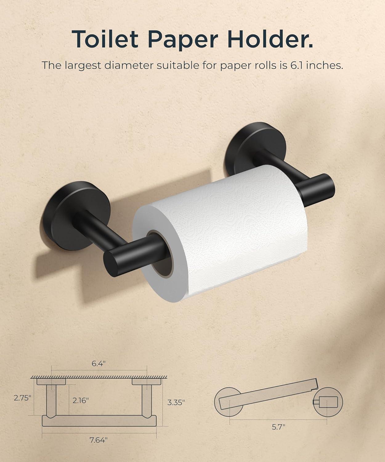 Toiler Paper Holder Wall Mount, Matte Black Toiler Paper Holder, Double Post Pivoting Toilet Paper Roll Holder for Bathroom, SUS 304 Stainless Steel