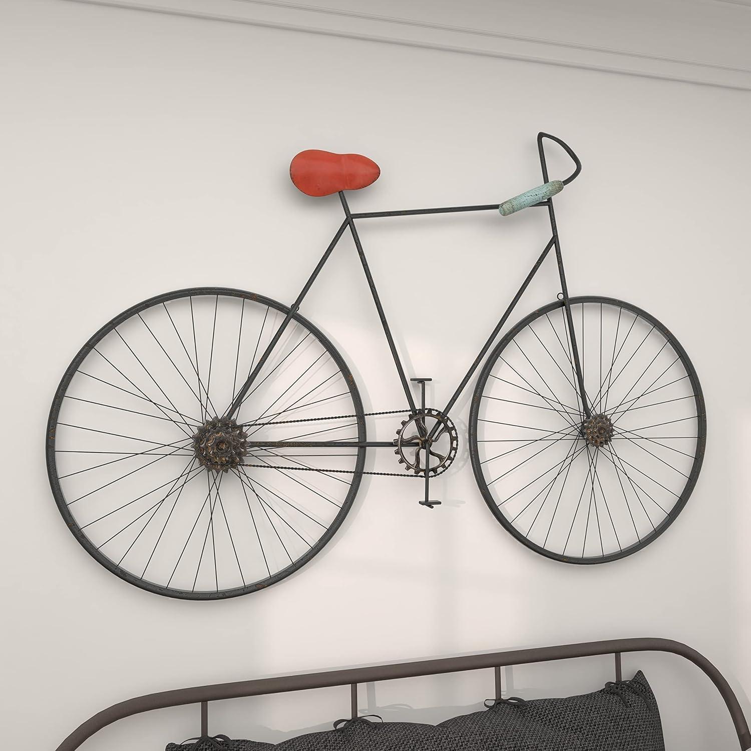 Deco 79 Metal Bike Wall Decor with Seat and Handles, 56" x 3" x 37", Black