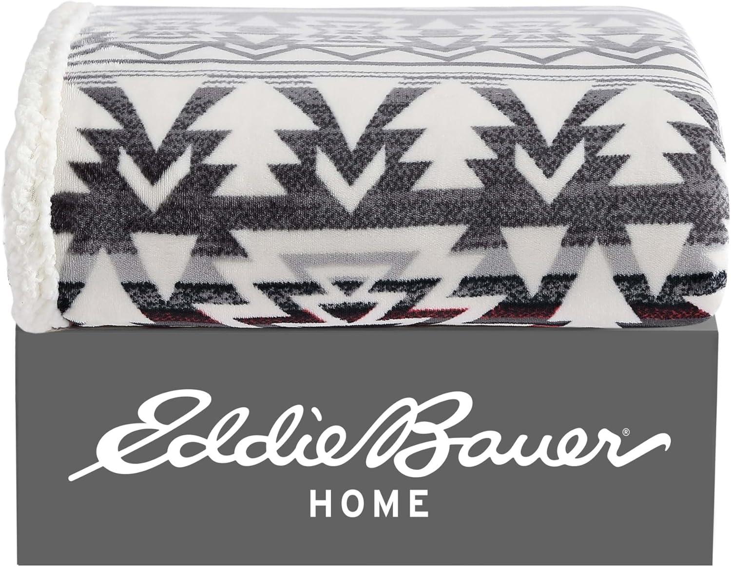 Eddie Bauer Printed Plush Fleece/Sherpa Throw Blankets