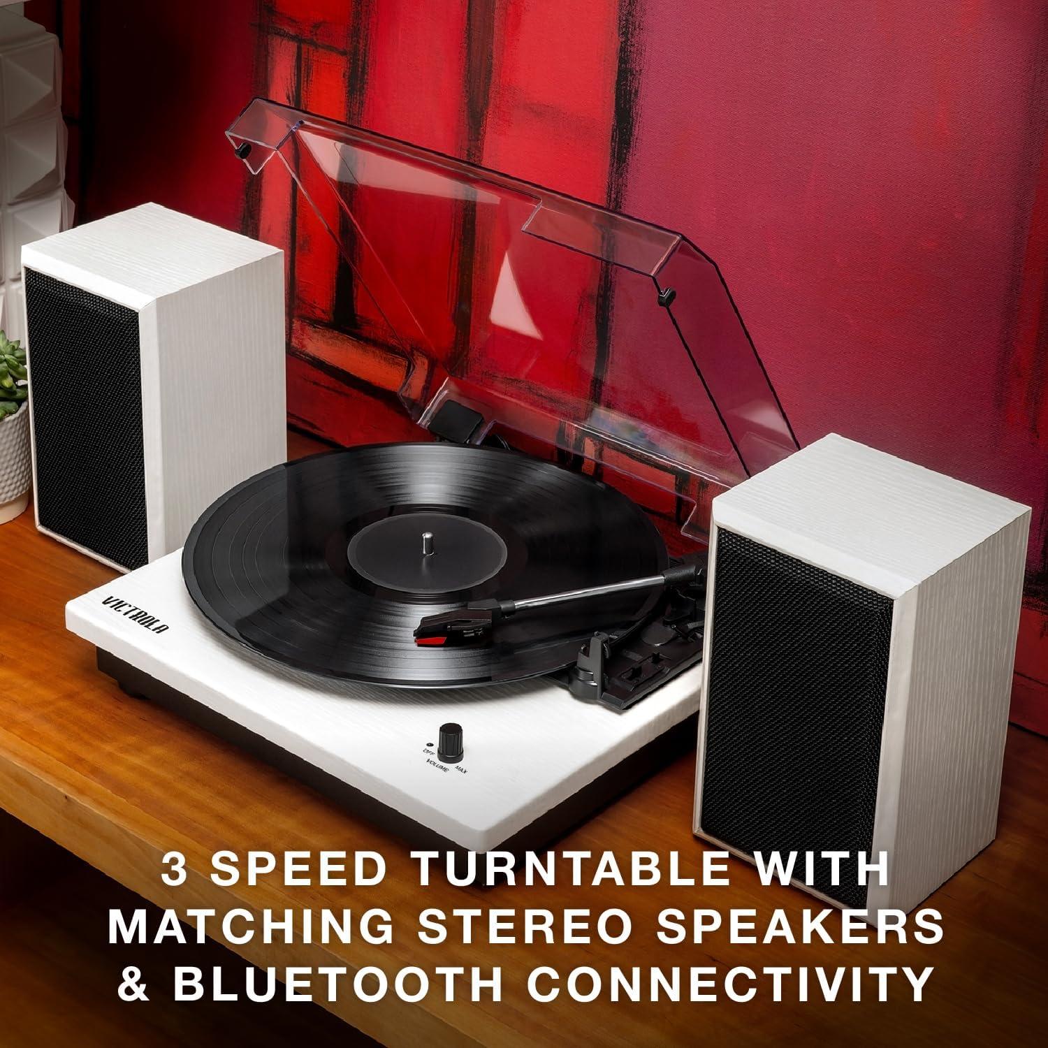 Victrola Montauk Bluetooth Record Player with 3 speed Turntable and Bookshelf Speakers