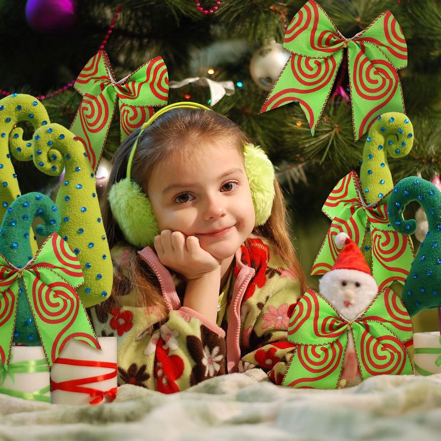 Sandistore Cute Cars 12pcs Christmas Tree Bows Ornaments 6 Inch Large Christmas Wreath Bows Red Green Xmas Tree Bows Christmas Glitter Dot Bows Ribbons Decoration For Garland Diamonds for Crafts