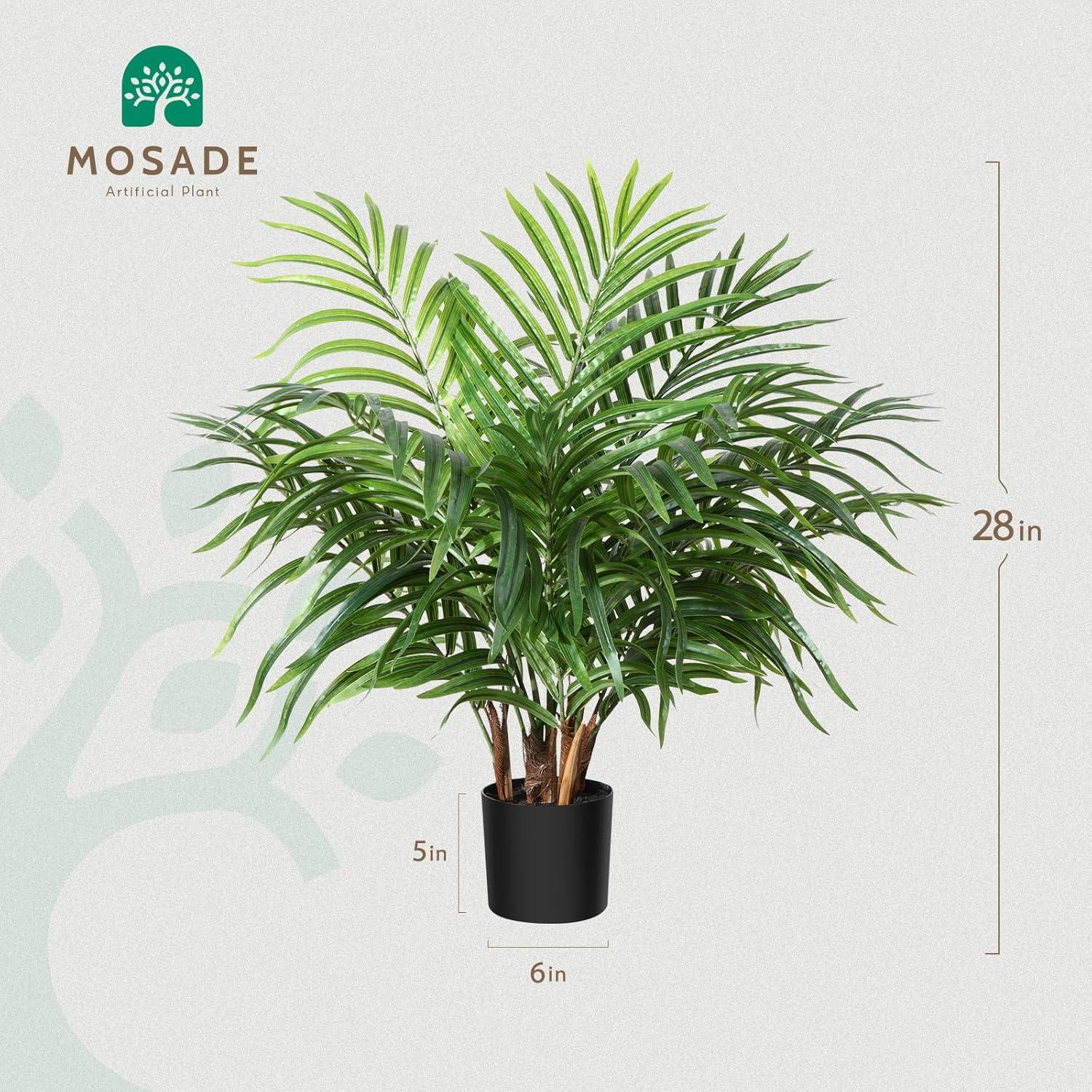 Artificial Palm Tree 28”Fake Potted Areca Palm Plant with Handmade Seagrass Basket, Perfect Faux Tree Home Décor for Indoor Outdoor Office Porch Balcony Bedroom Bathroom Gift,2Pack