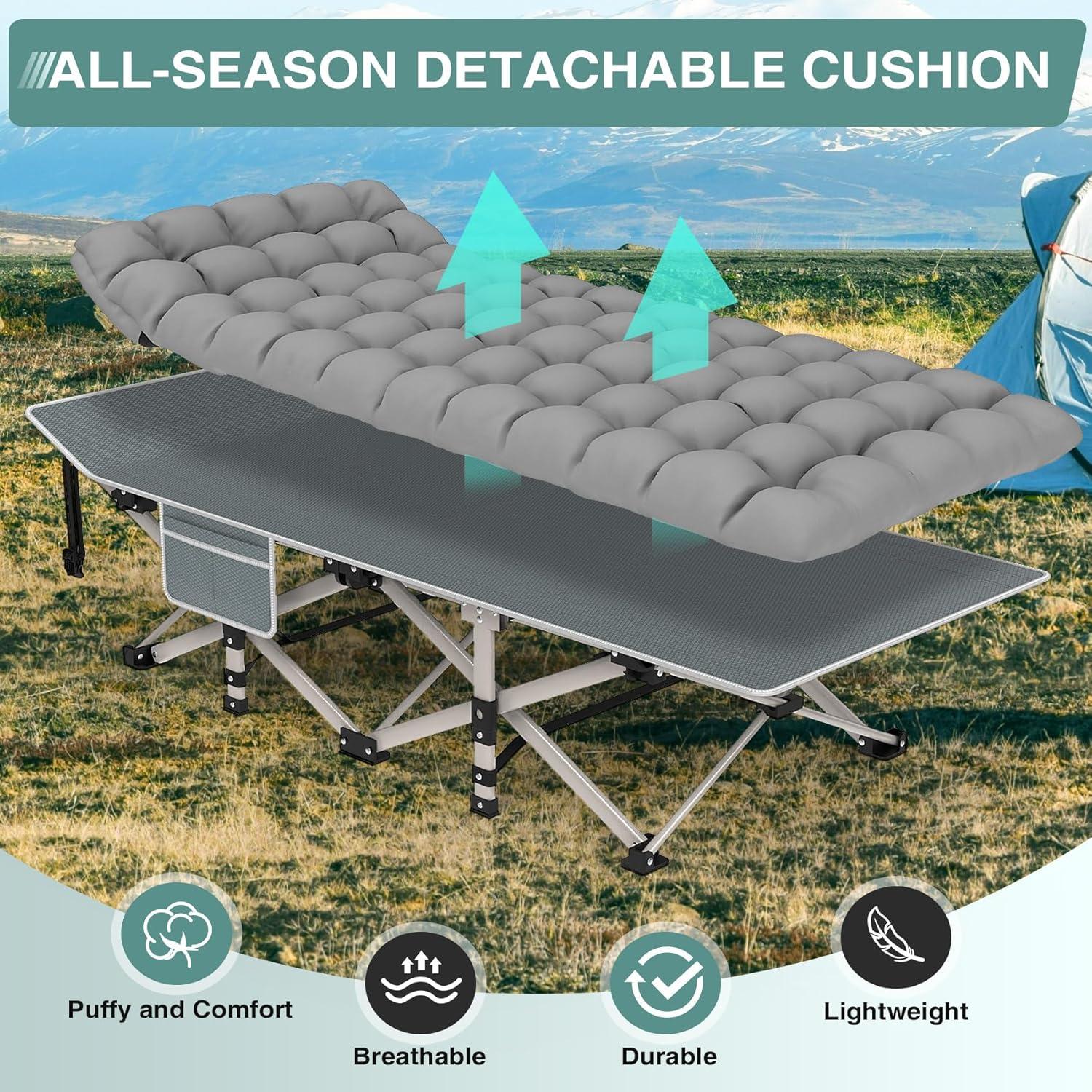 28In Folding Camping Cot for Adult, Portable Sleeping Cot with Mattress, Outdoor Heavy Duty Cot Bed for Camp with Carry Bag for Home, Office, Camp, Travel, Vacation(Max Loading 500lbs)