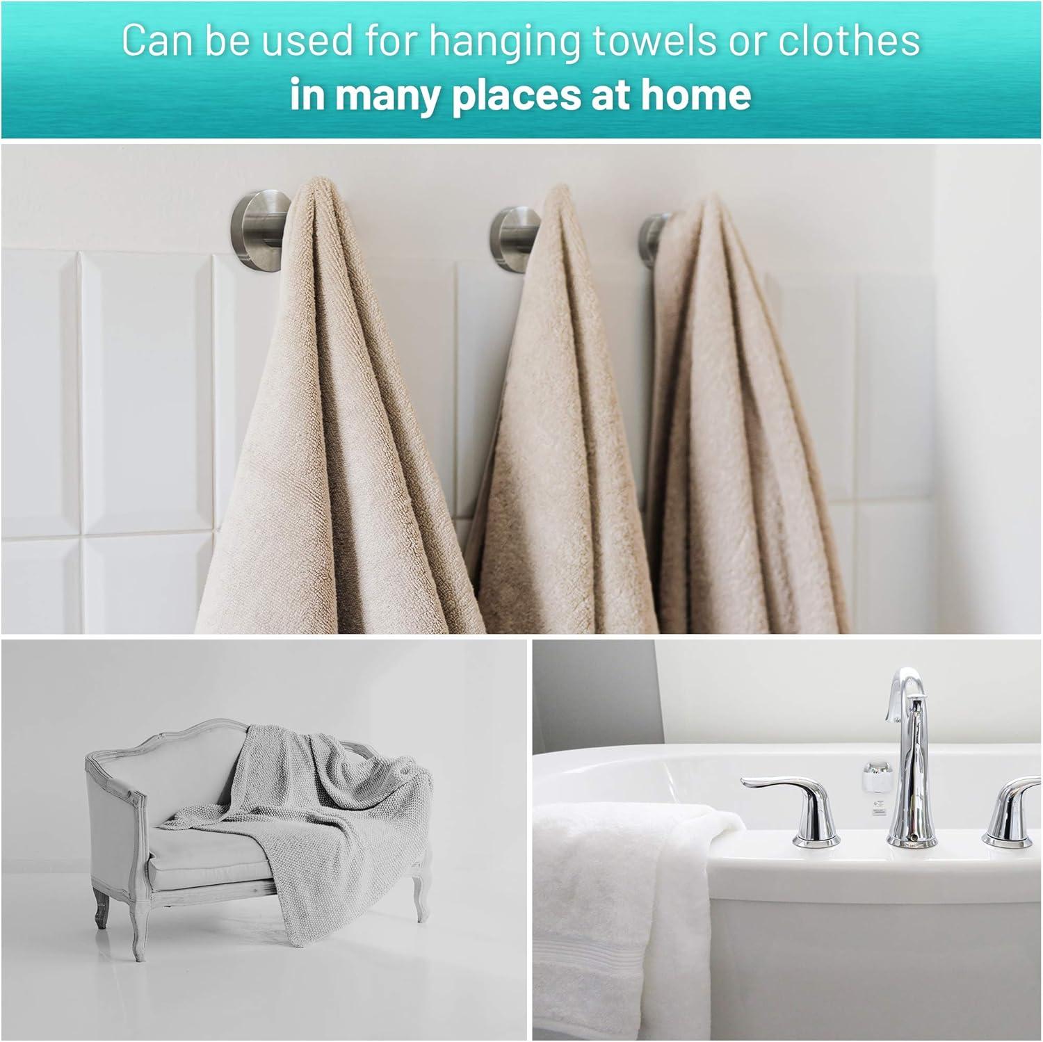 Brushed Nickel Towel Hooks for Bathroom Wall Mounted - Stylish and Durable Modern Hand Towel Hooks for Bathrooms - Rust-Proof Towel Hooks for Shower - Bathroom Towel Hooks
