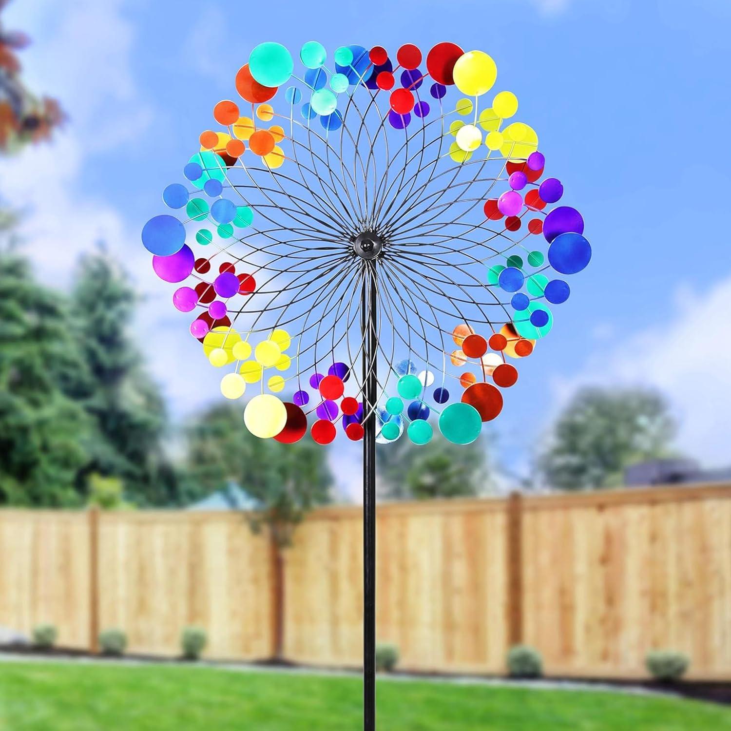 Exhart Exhart Kinetic Double Pinwheel Spinner Garden Stake, 24 by 84 Inches