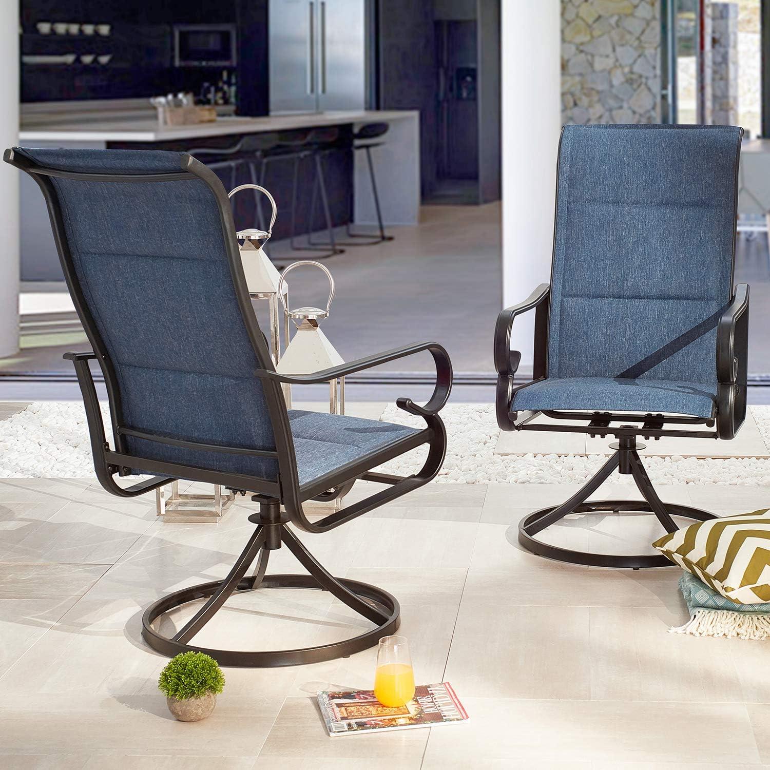 Blue Steel Frame Swivel Patio Dining Chairs with Textilene Fabric, Set of 2