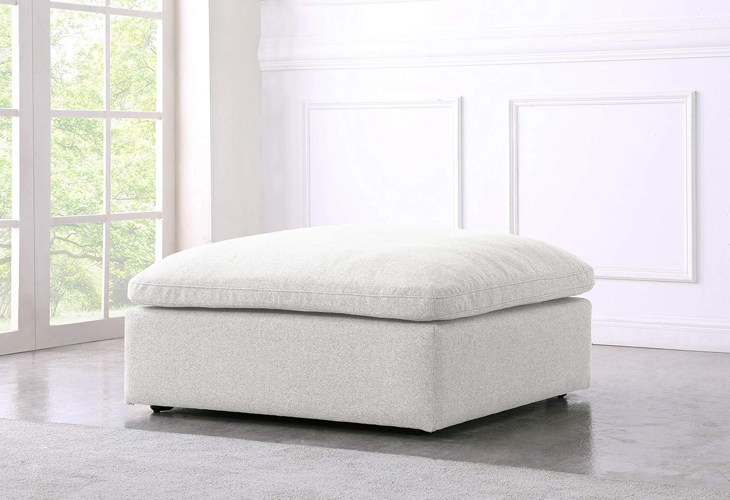 Meridian Furniture Serene Cream Durable Linen Fabric Deluxe Ottoman