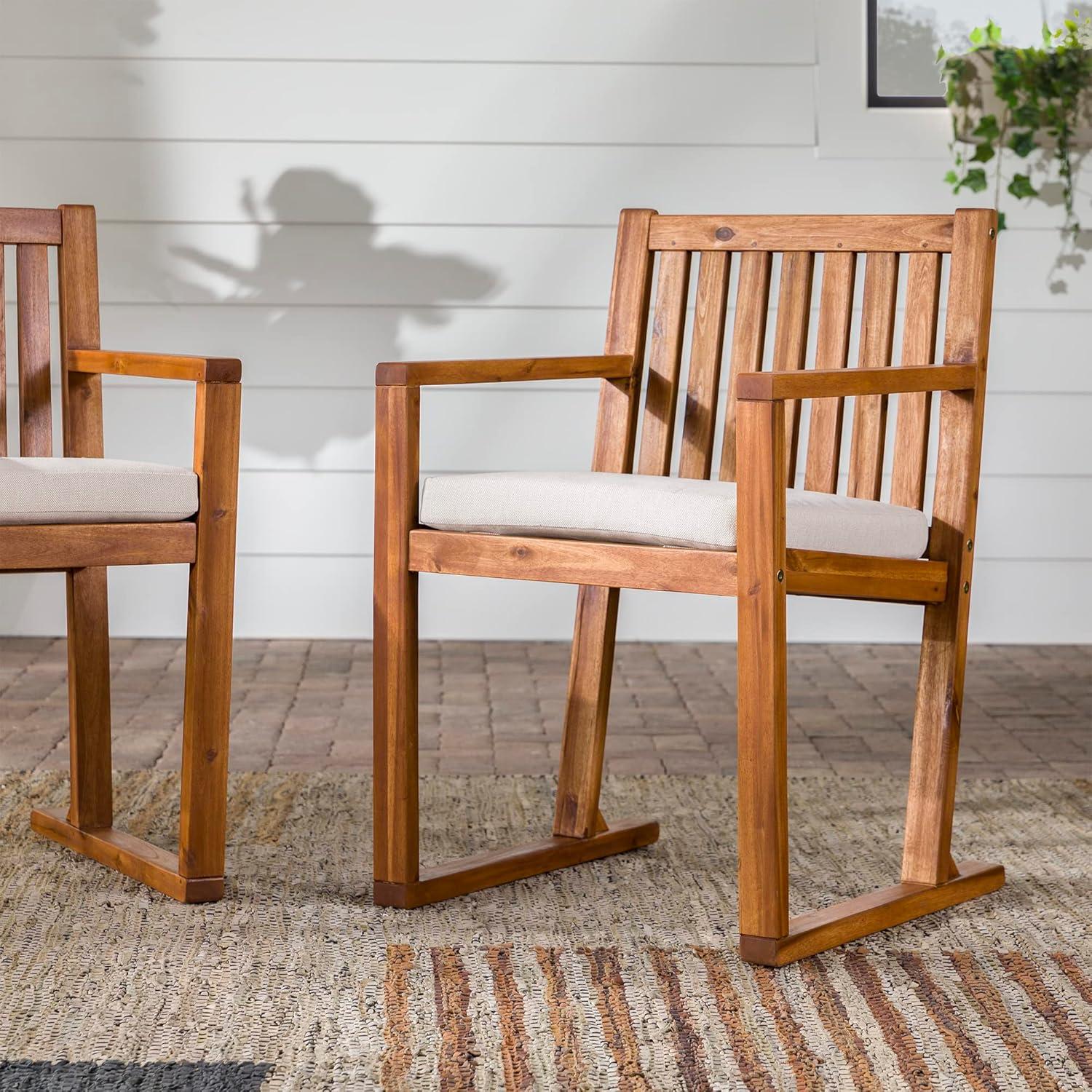 Walker Edison Set of 2 Modern Solid Wood Slat-Back Outdoor Dining Chairs, Brown