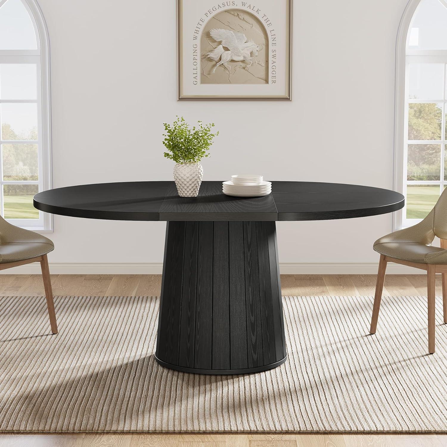 Millwood Pines 55 Inch Oval Dining Table With Wood Base For Dining Room, Kitchen