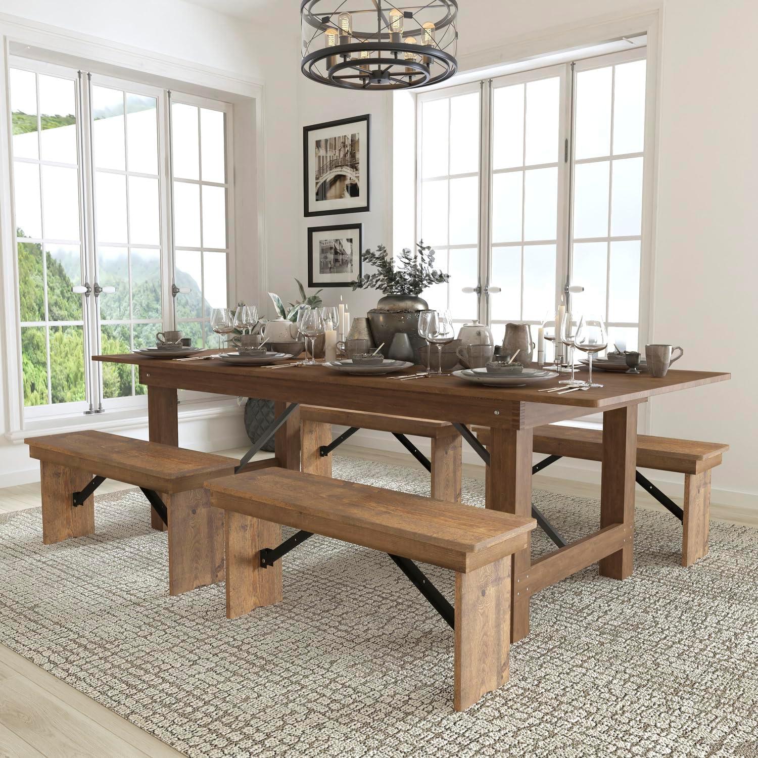 Flash Furniture HERCULES Series Folding Farm Table and Four Bench Set