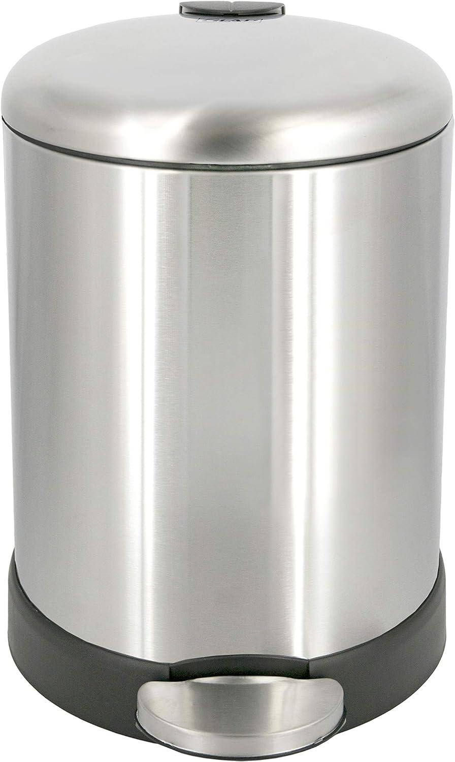 Compact Brushed Stainless Steel Pedal Trash Can with Soft Close Lid