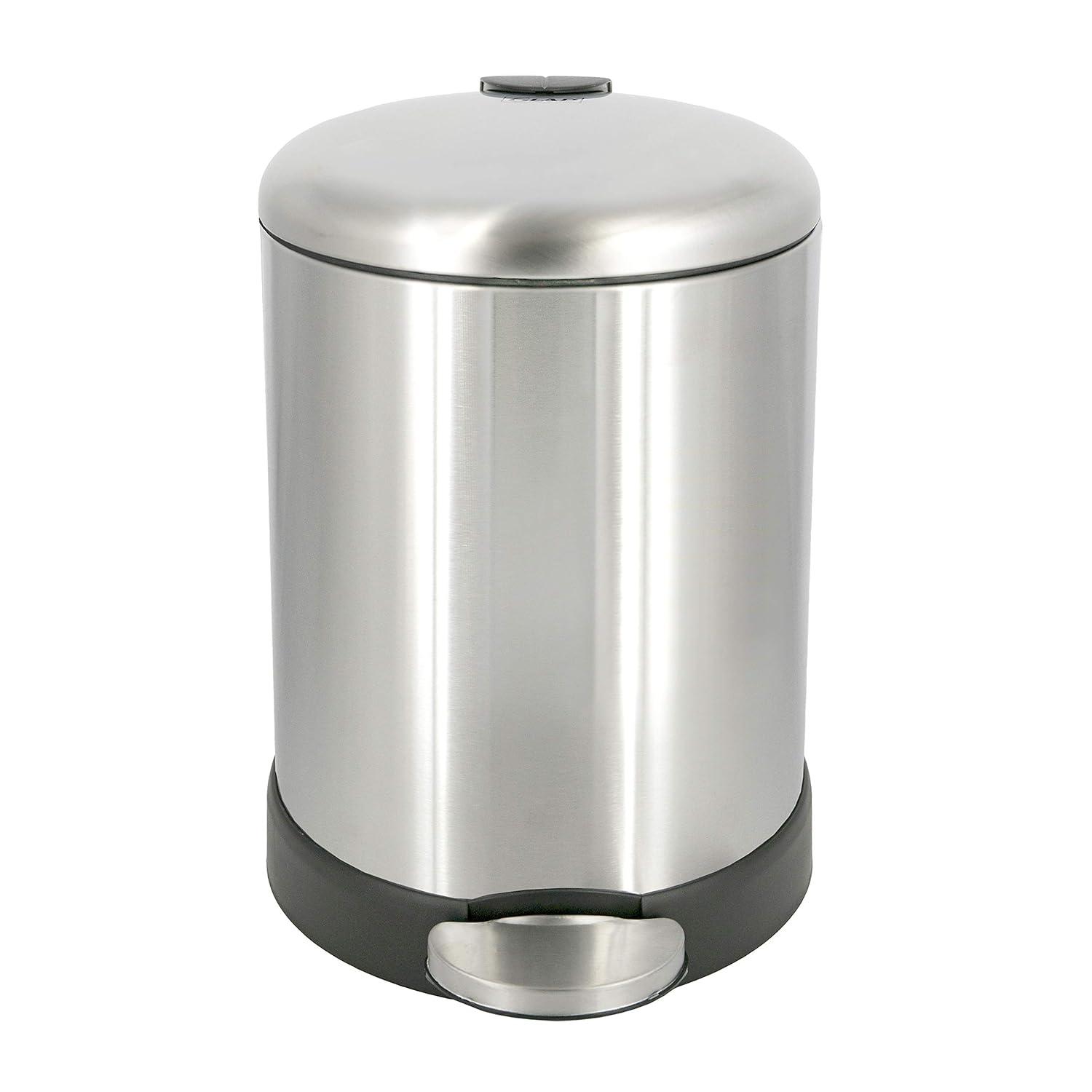 Glad Small Trash Can, 1.2 Gallon | Round Stainless Steel Garbage Bin with Soft Close Lid & Step Foot Pedal | Metal Waste Basket with Removable Inner Bucket, Stainless