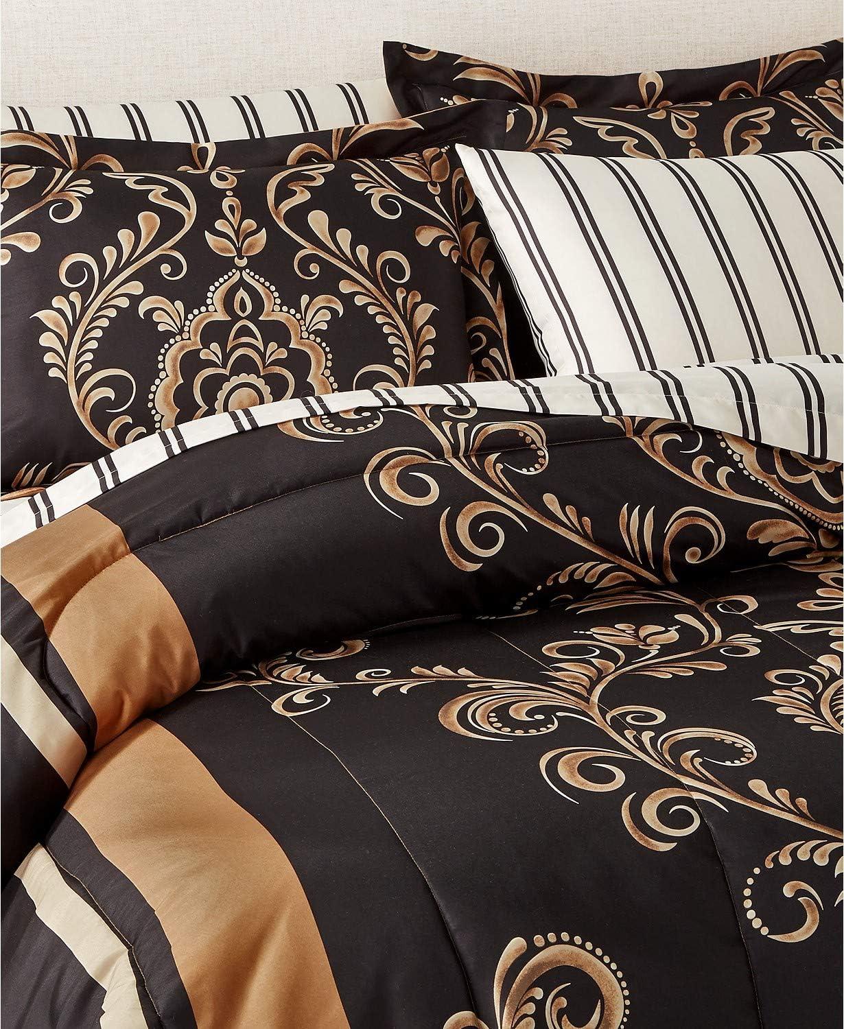 Sabrina Black and Gold Microfiber Queen Bed-in-a-Bag Set