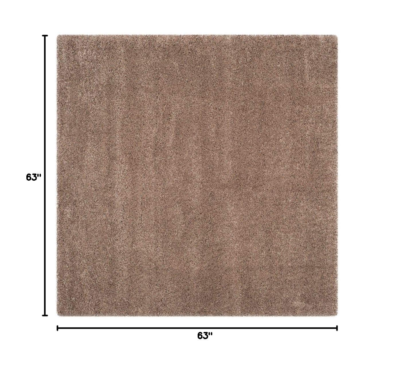 SAFAVIEH California Solid Plush Shag Area Rug, Taupe, 5'3" x 5'3" Square
