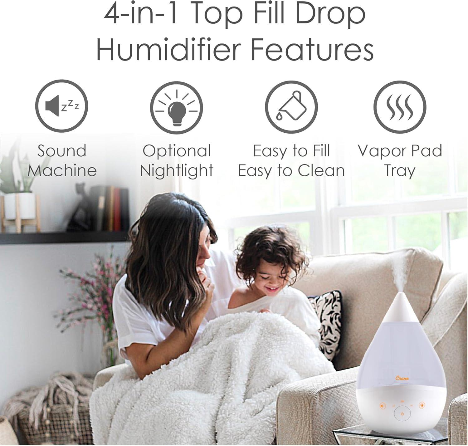 Crane Drop 4-in-1 Ultrasonic Cool Mist Humidifier with Sound Machine - 1gal