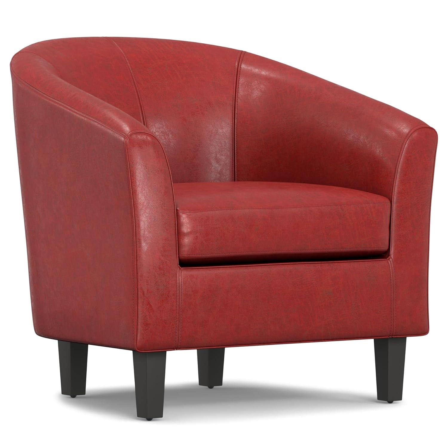 Simpli Home Austin 30"W Upholstered Vegan Faux Leather Contemporary Tub Accent Chair with High Arms and Deep Seat