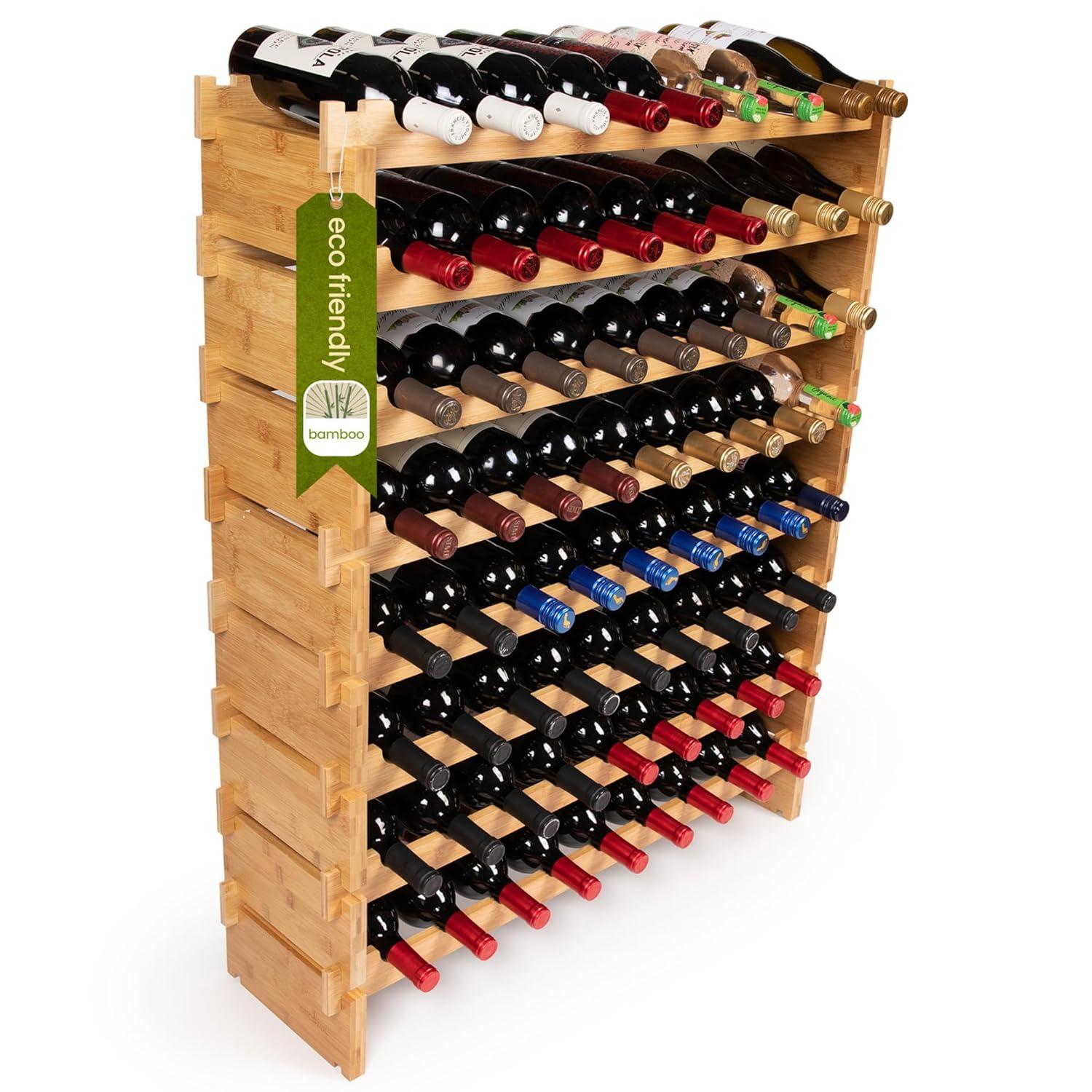 Eight-Tier Natural Bamboo 72-Bottle Modular Wine Rack