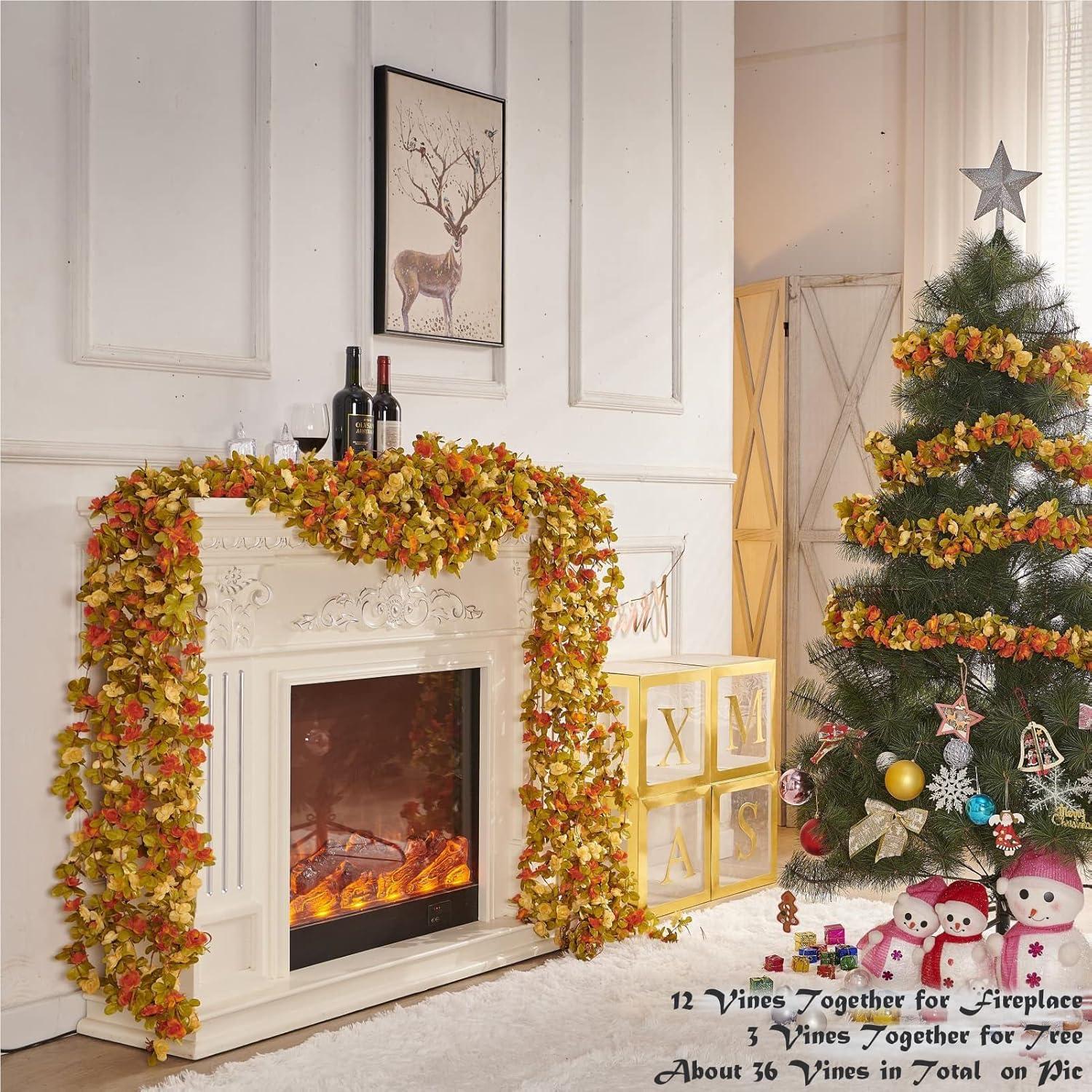 Flower Garland, Artificial Hydrangea Vine Flowers, Hanging Fake Hydrangeas Vine for Room Anniversary Wedding Birthday Christmas Wall Arch Decor, 2 Pcs, Floral Garland, Champagne Flower