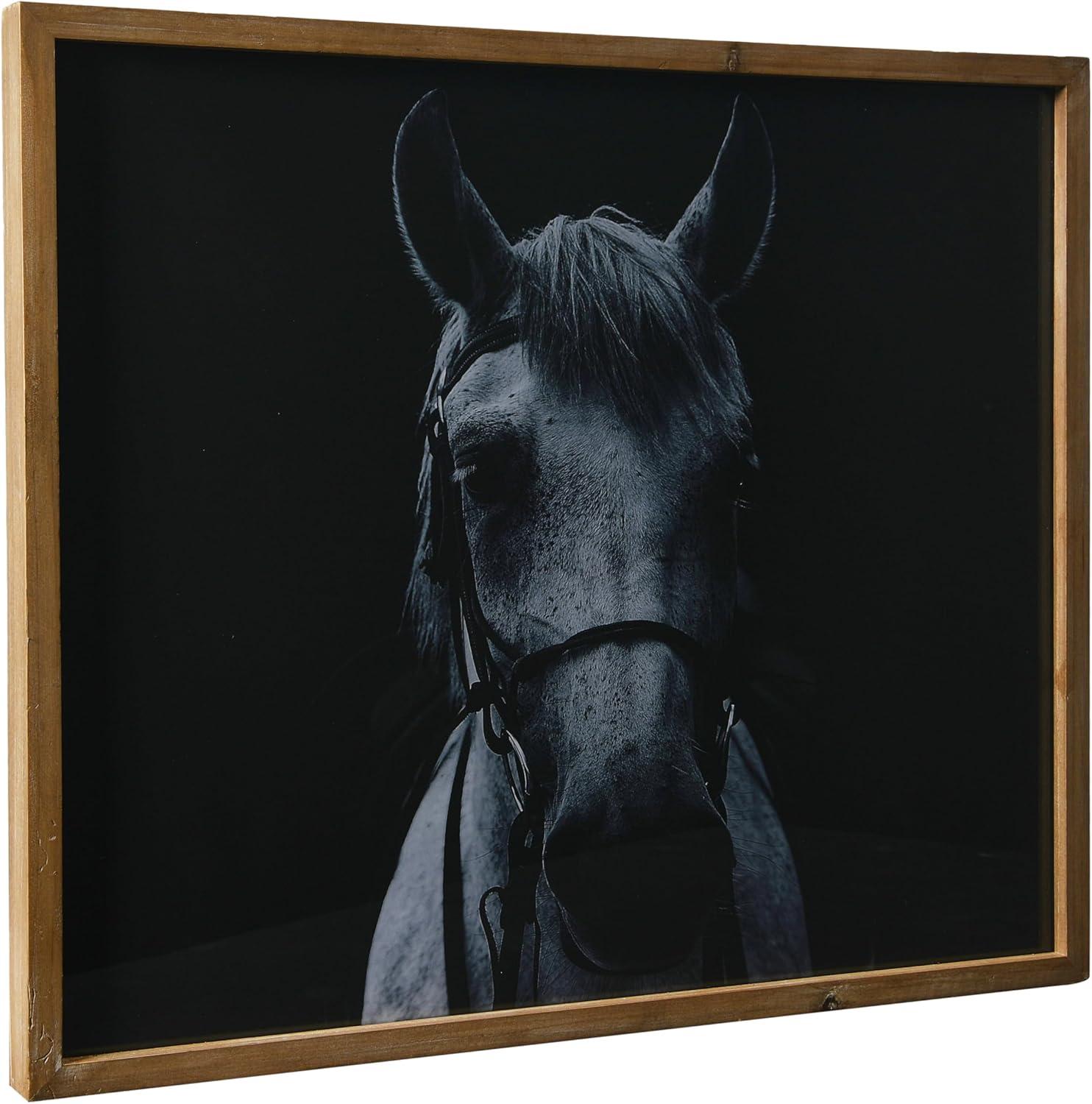 Creative Co-Op Black and White Equestrian Print with Wood Frame and Glass Cover