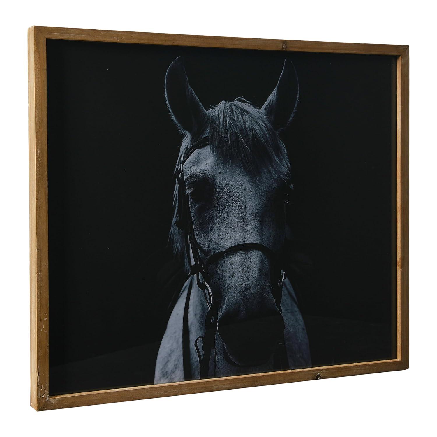 Creative Co-Op Black and White Equestrian Print with Wood Frame and Glass Cover