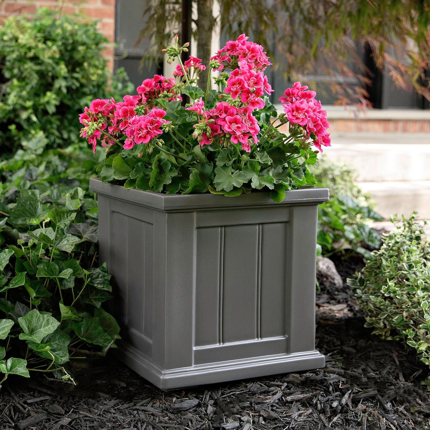 Mayne Cape Cod 14" x 14" x 14" Square Graphite Grey Self-Watering Polyethylene Planter