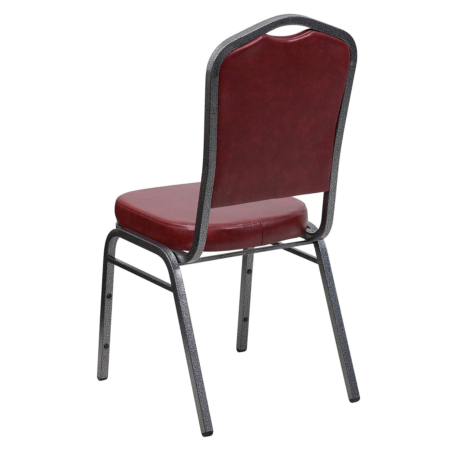 BizChair 4 Pack Crown Back Stacking Banquet Chair in Burgundy Vinyl - Silver Vein Frame