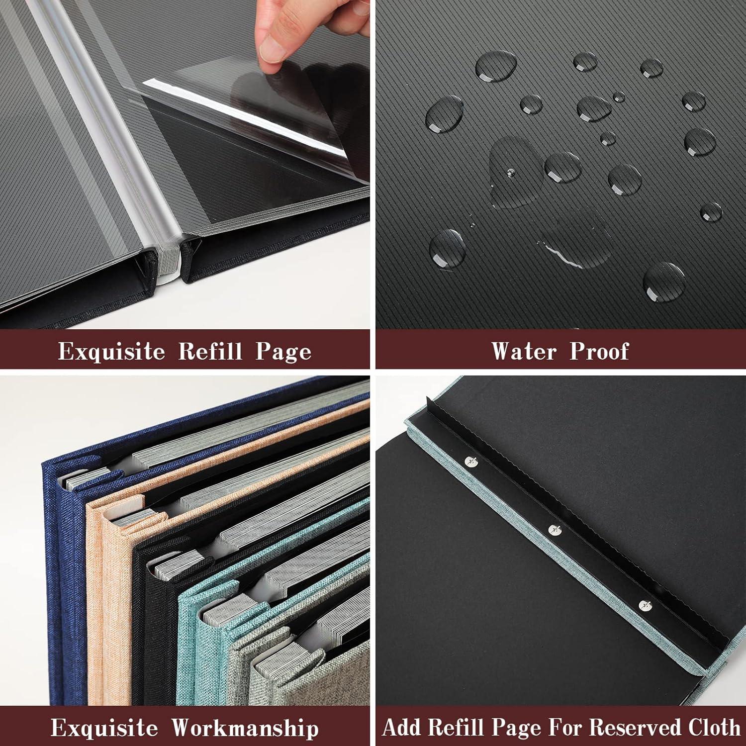 Spbapr Large Photo Album Self Adhesive Linen Cover Magnetic Scrapbook Album DIY Scrap Book 40 Black Sticky Pages for 3x5 4x6 5x7 8x10 Pictures with A Metal Pen