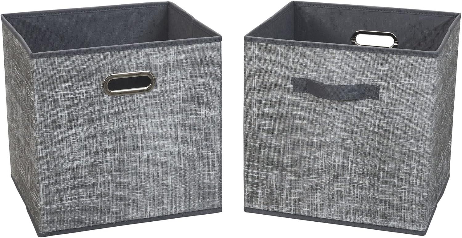 Household Essentials 2pc 12" x 13" Fabric Storage Bin Set Gray: Handcrafted, Folds Flat, Fits 13 Inch Cube Storage System