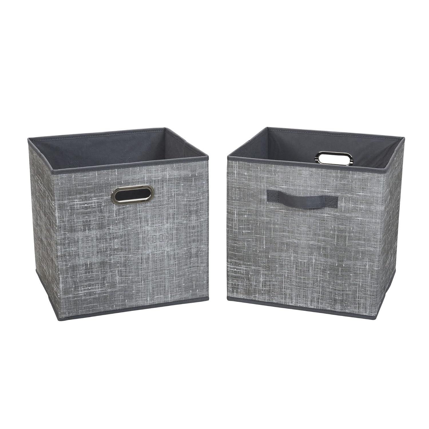 Household Essentials 2pc 12" x 13" Fabric Storage Bin Set Gray: Handcrafted, Folds Flat, Fits 13 Inch Cube Storage System