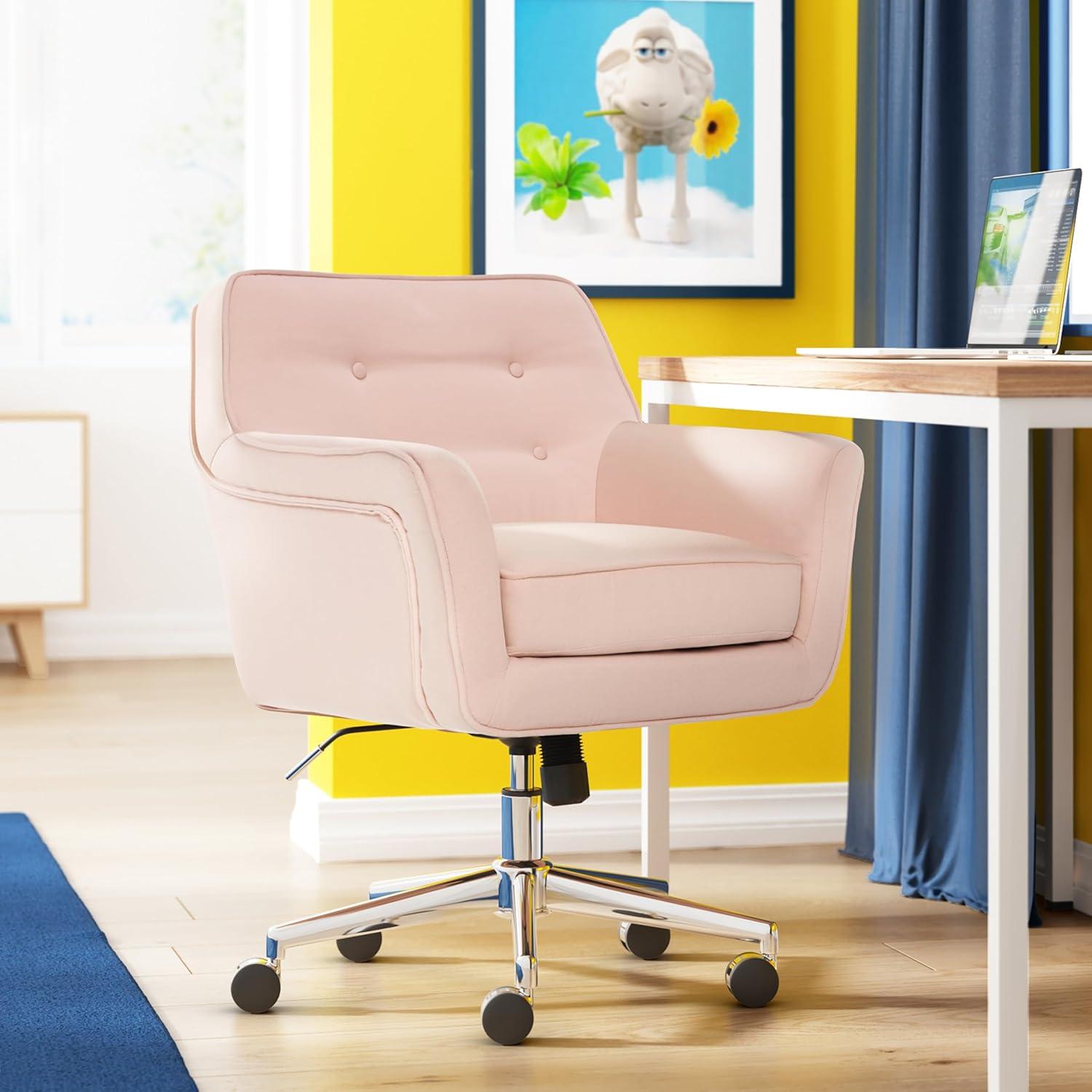 Serta Style Ashland Home Office Chair Party Blush Pink: Upholstered, Adjustable, with Casters/Wheels