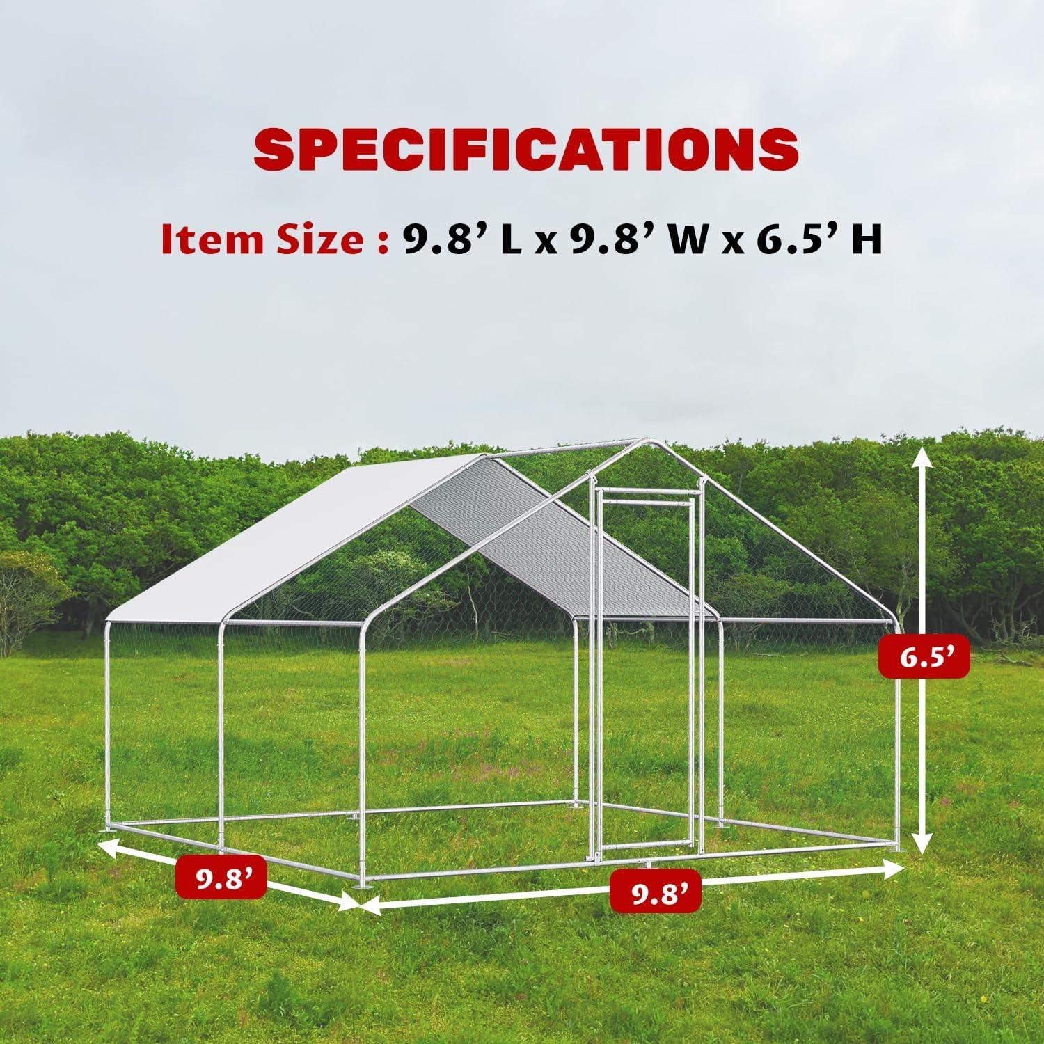 Outdoor Metal Chicken Coop Large Walk-in Poultry Cage Spire-Shaped Chicken Run with Waterproof and Anti-Ultraviolet Cover for Outside,Backyard and Farm ,13' L x 9.8' W x 6.4' H