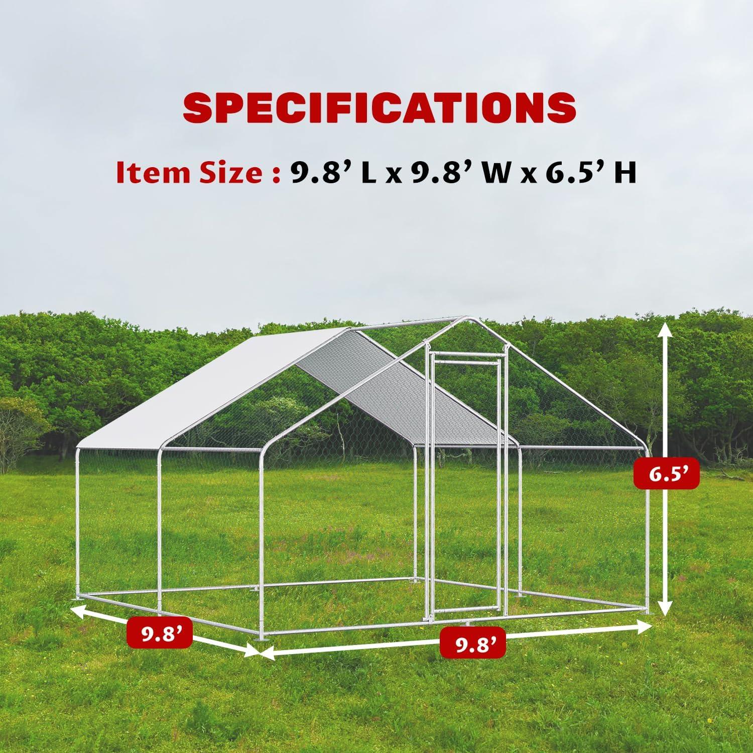Outdoor Metal Chicken Coop Large Walk-in Poultry Cage Spire-Shaped Chicken Run with Waterproof and Anti-Ultraviolet Cover for Outside,Backyard and Farm ,13' L x 9.8' W x 6.4' H