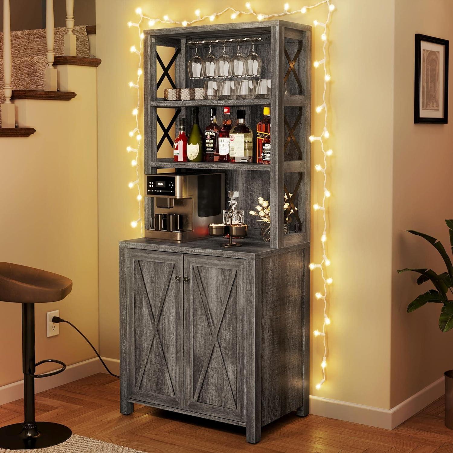 Moasis Bar Cabinet for Liquor and Glasses Dining Kitchen Cabinet with Wine Rack White