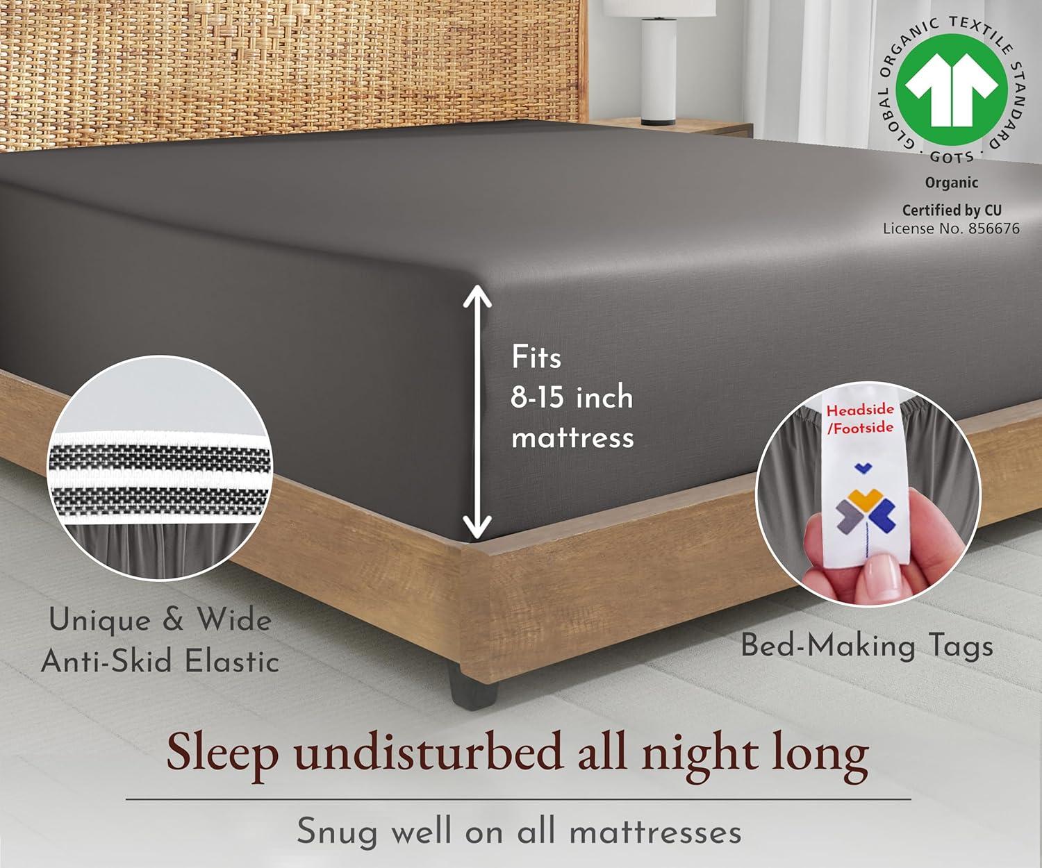 Soft, Crisp and Breathable Fitted Sheet Only, Organic Cotton Fitted Sheet| Fully Elasticized with Deep Pockets by California Design Den - Gray, Full