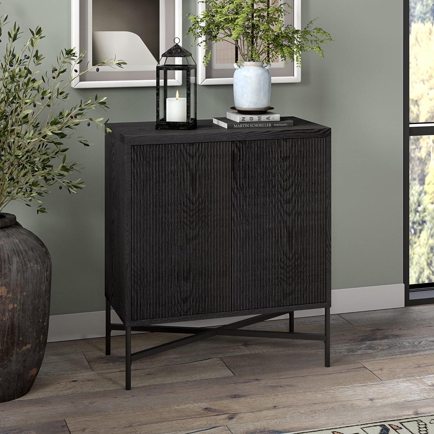 Evelyn&Zoe Brighton 28" Wide Rectangular Accent Cabinet, Black Grain
