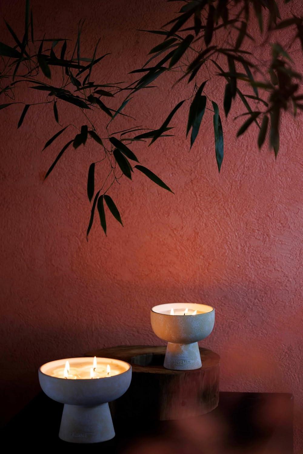 Large Beige Ceramic Soy Wax Candle with Woody Fragrance