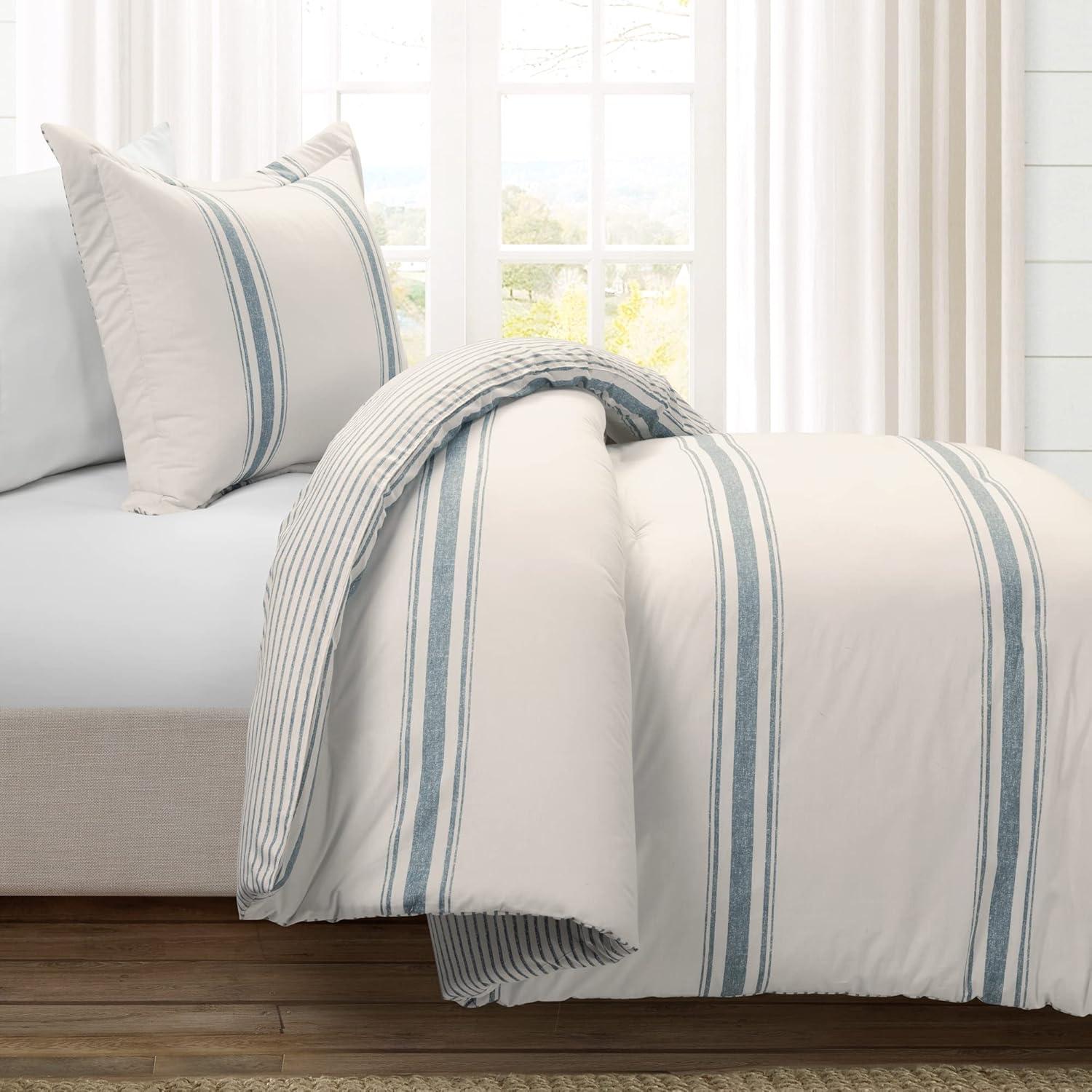 Farmhouse Stripe Reversible Cotton Comforter & Sham Set - Lush Décor