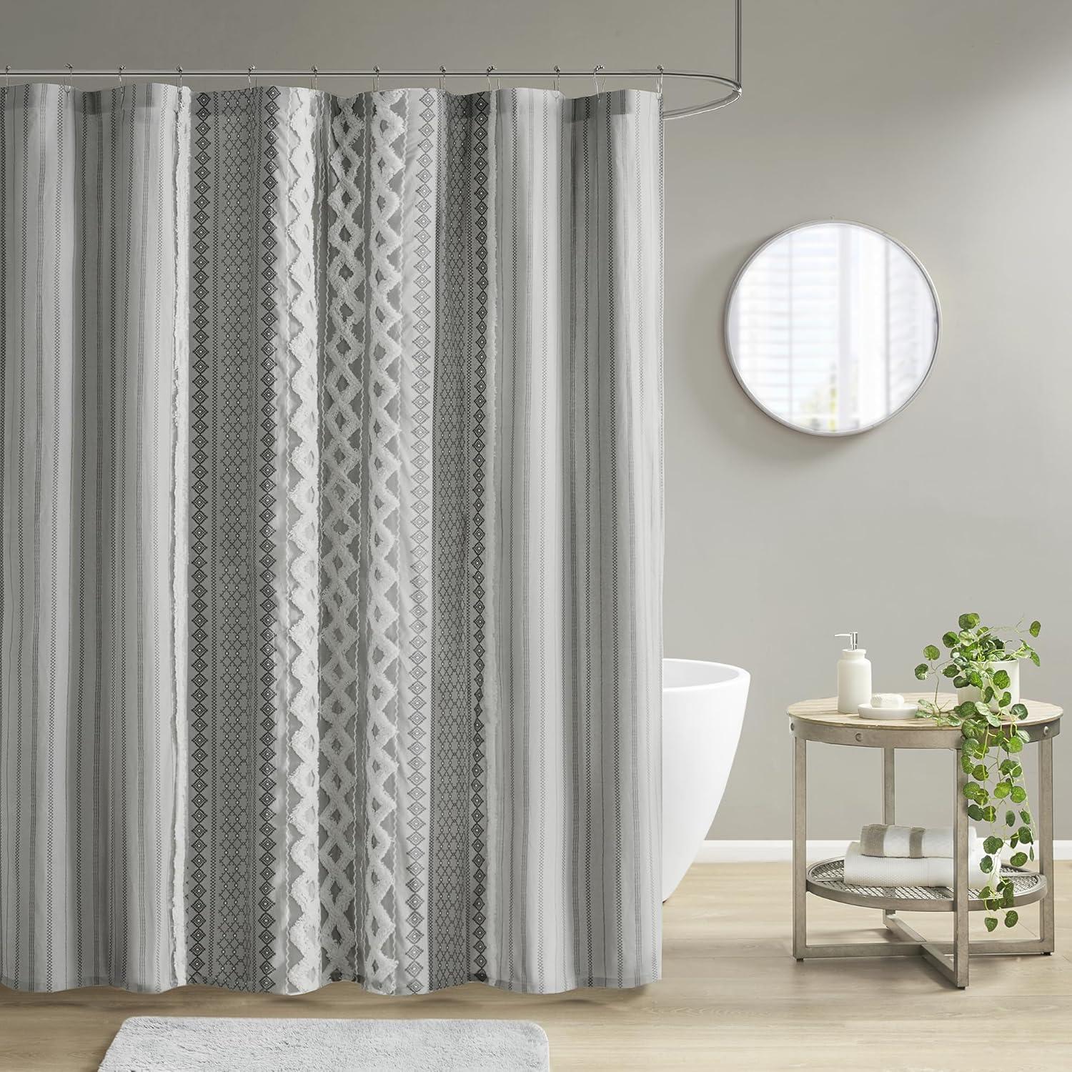 INK+IVY Imani 100% Cotton Printed Shower Curtain with Chenille